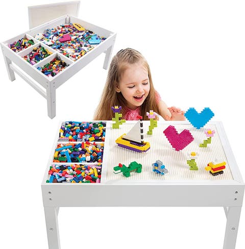 Brick Construction Play Table w 4 Storage Compartments & 1000 Rainbow Bricks