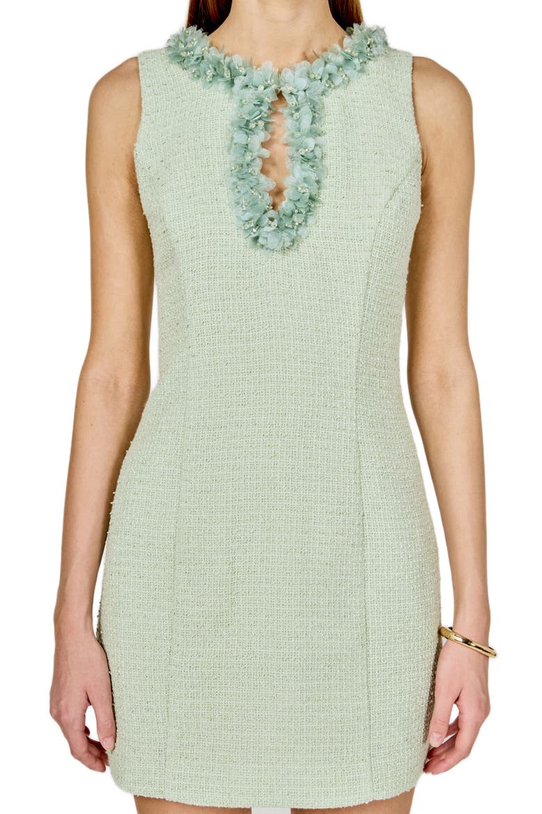 Floral Appliqué Trim Tweed Minidress, Alternate, color, PISTACHIO