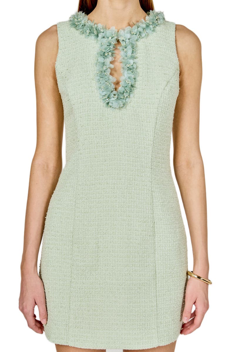 Endless Rose Floral Appliqué Trim Tweed Minidress, Alternate, color, Pistachio