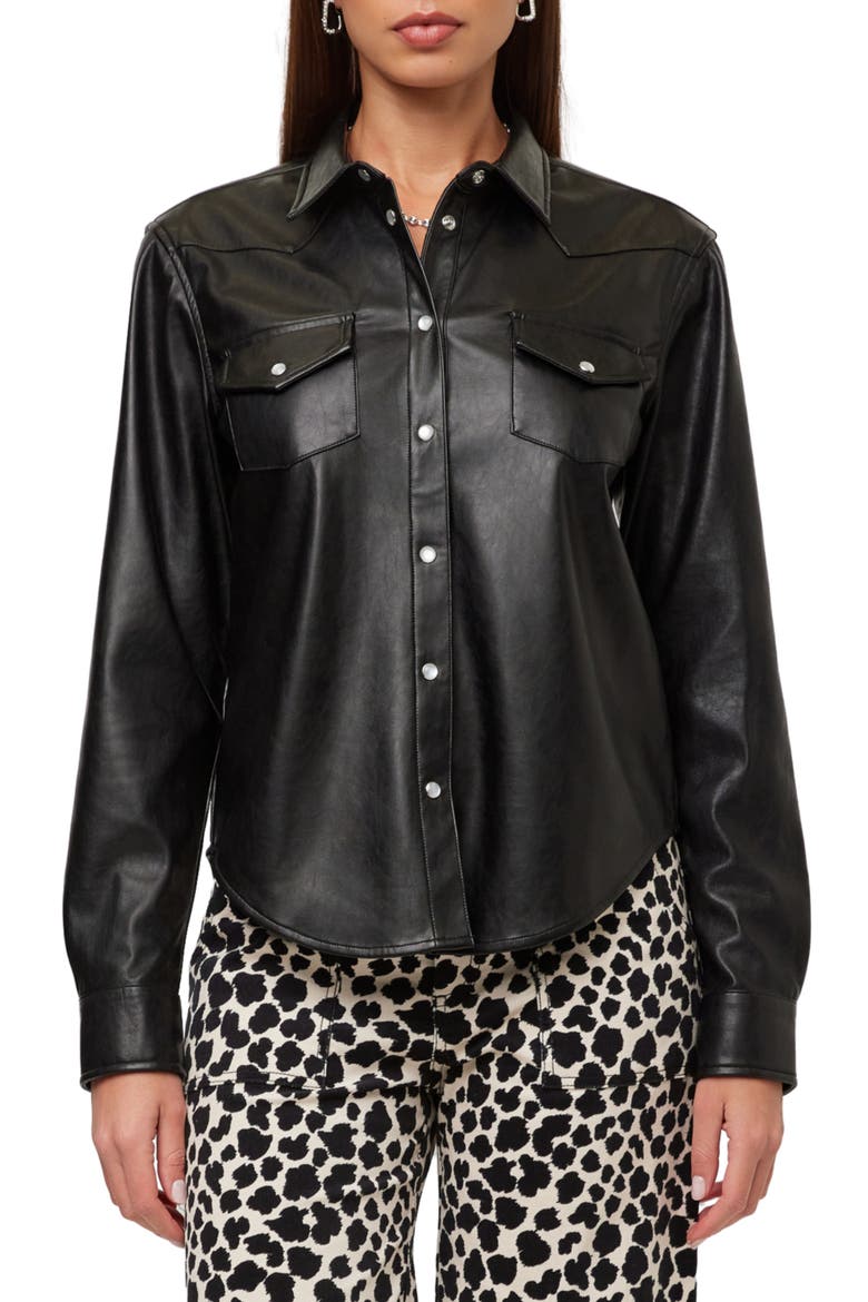 Anna Faux Leather Shirt, Main, color, BLACK