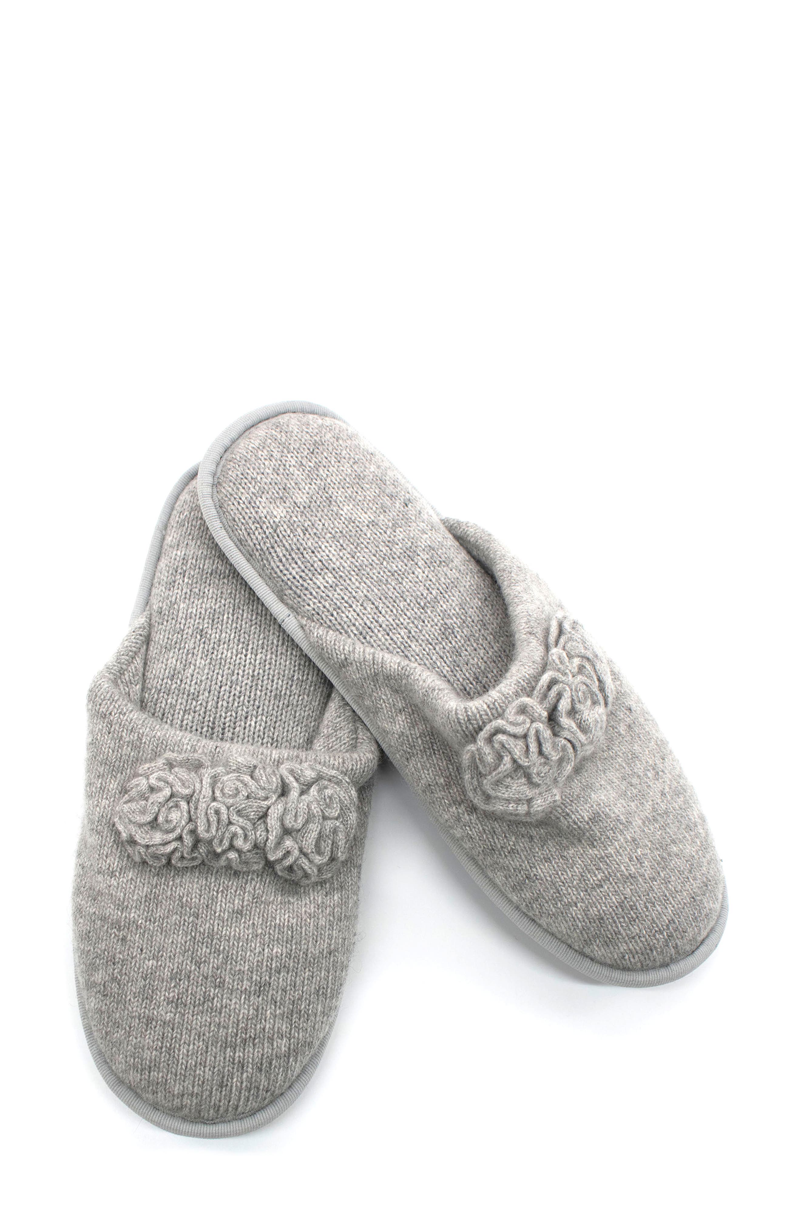 Flower Trim Cashmere Scuff Slipper, Main, color, LIGHT HEATHER GREY/ BLACK
