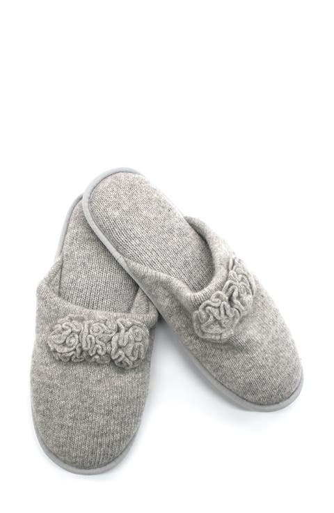 Flower Trim Cashmere Scuff Slipper