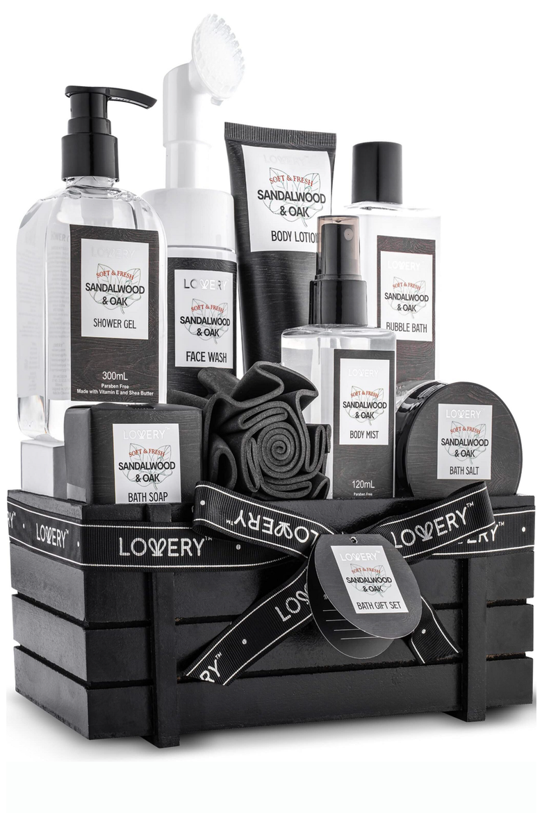 Luxury Spa Kit - Sandalwood & Oak Scented Bath Gift Set & Shower Basket, Main, color, Sandalwood & Oak