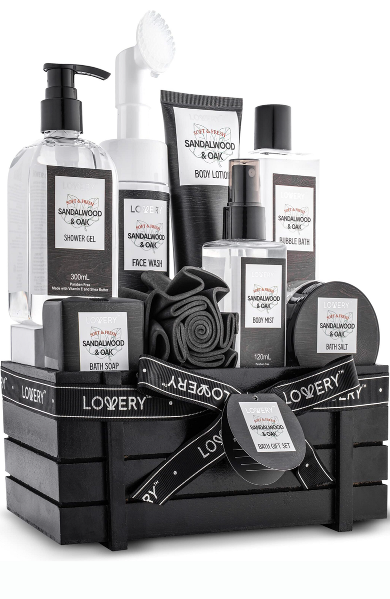 Lovery Luxury Spa Kit - Sandalwood 
Oak Scented Bath Gift Set 
Shower Basket, Main, color, Sandalwood 
Oak