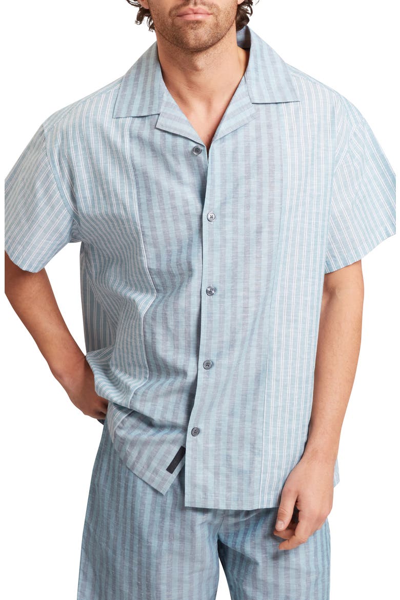 Alverez Short Sleeve Cotton & Linen Button-Up Shirt, Main, color, TEAL-BLUE