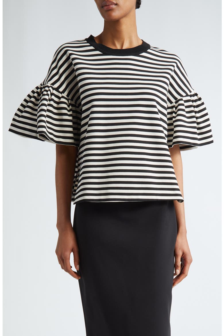 Peirak Stripe Bell Sleeve Knit Top, Main, color, BLACK WHITE