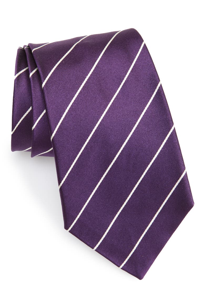 Stripe Silk Tie, Main, color, DARK PURPLE