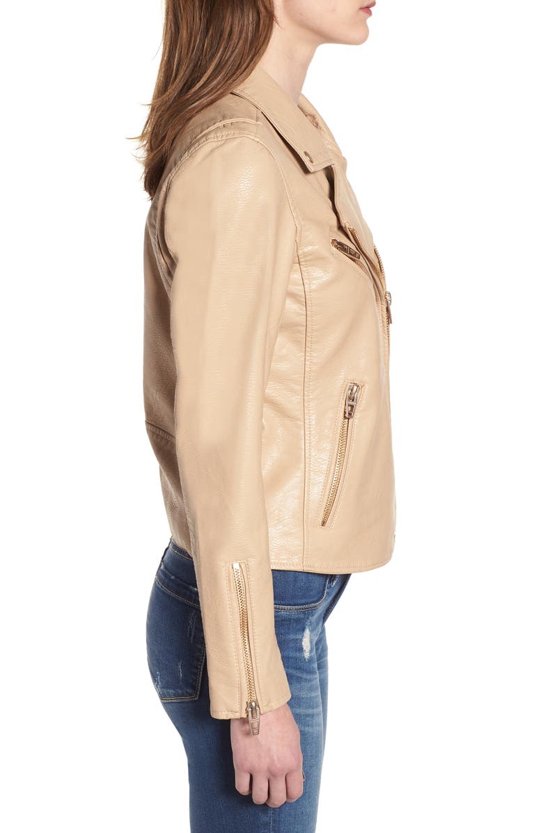 BLANKNYC Faux Leather Moto Jacket, Alternate, color, Natural Light