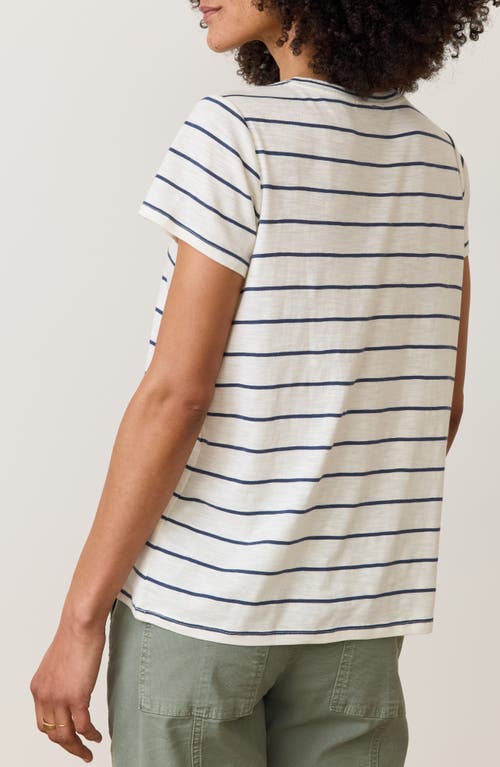 Marine Layer Striped Swing Crewneck Tee In White/navy Stripe