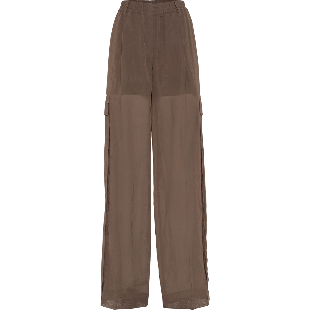 Brunello Cucinelli Cotton Organza Track Trousers In Chocolate