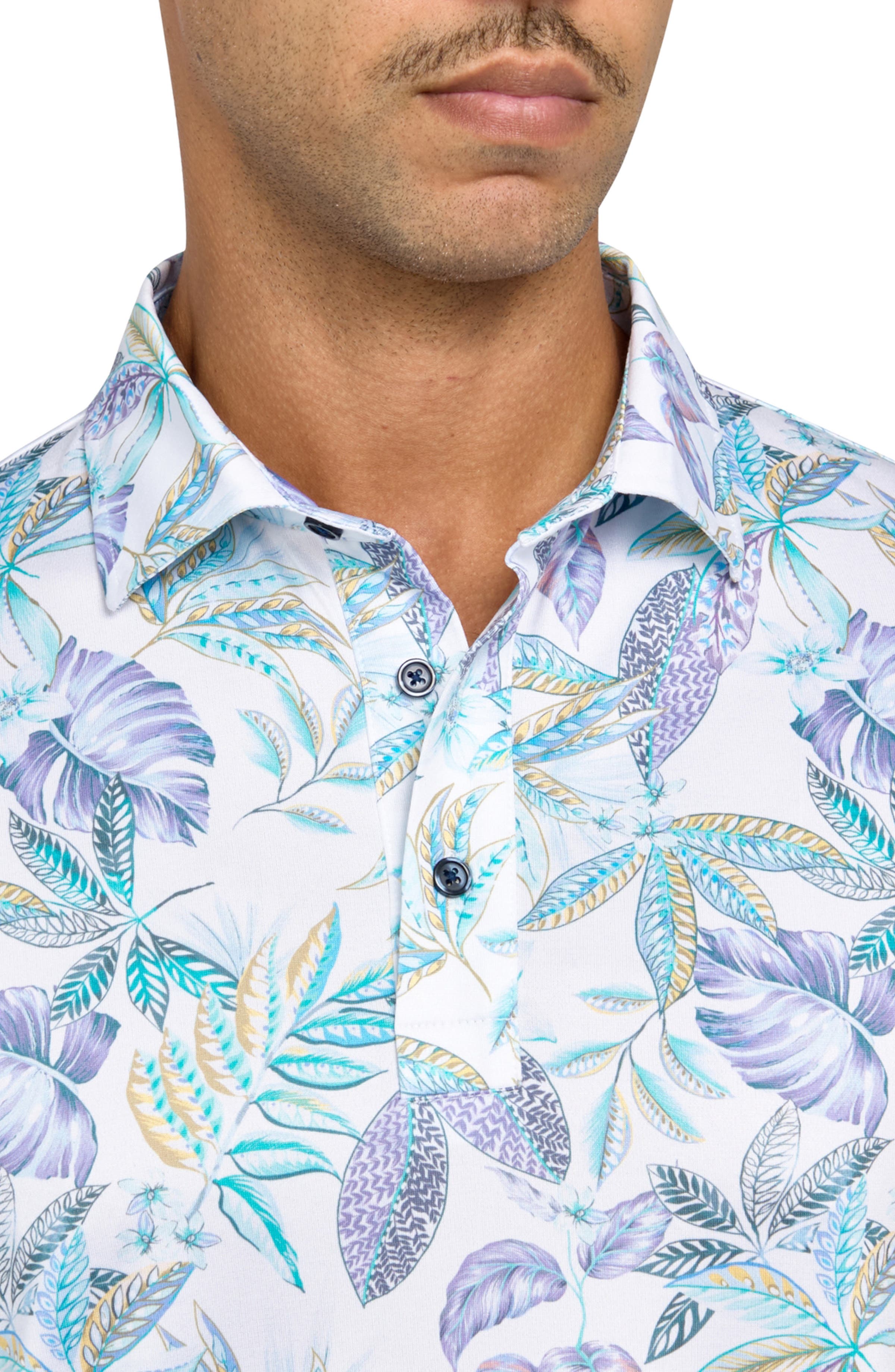 Regular Fit Sketch Leaves Print Recycled Performance Golf Polo - image 2