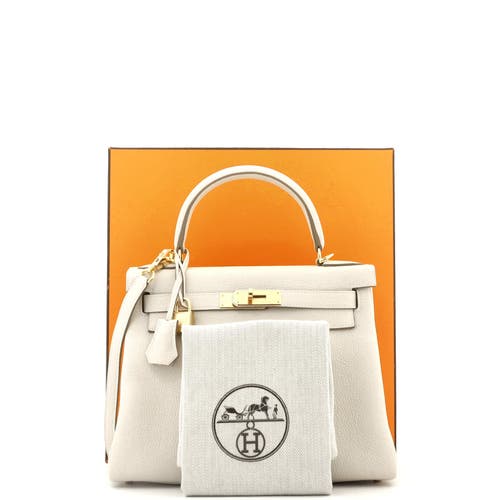 Pre-owned Hermes Hermes Kelly Handbag Light Togo With Gold Hardware 28 In White