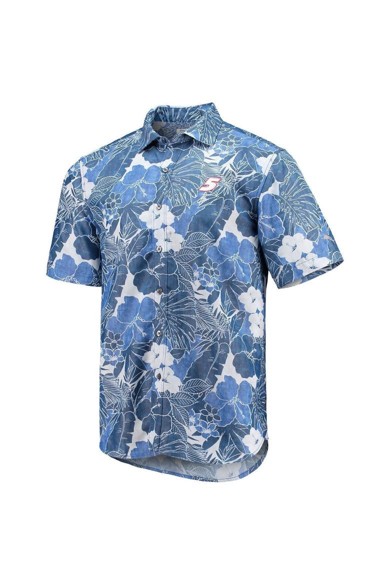 Men's Tommy Bahama Blue Kyle Larson Coconut Point Playa Flora Camp Button-Up Shirt, Alternate, color, Blue