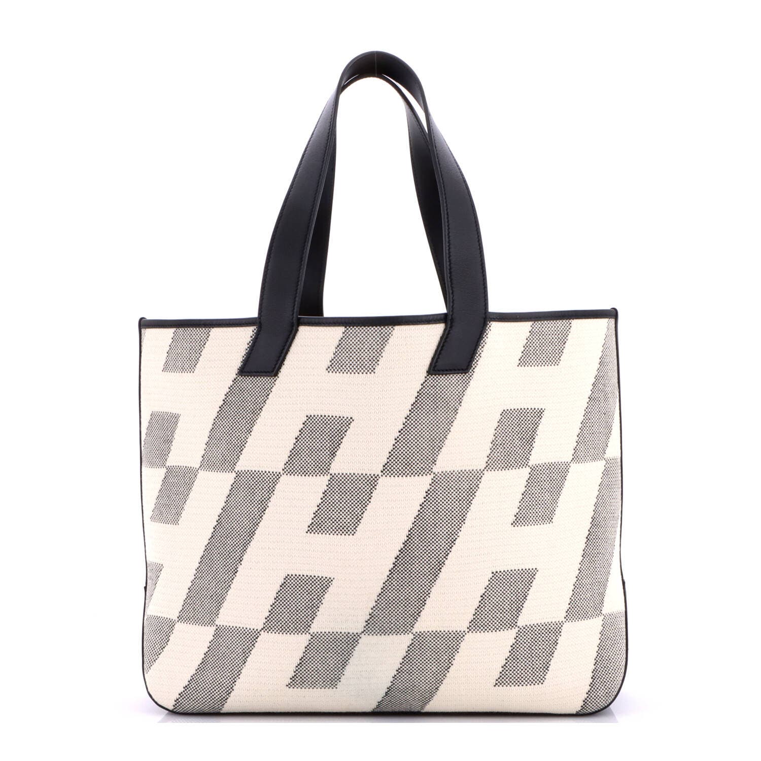 Cabas H en Biais Tote Canvas with Leather 40, Main, color, Noir