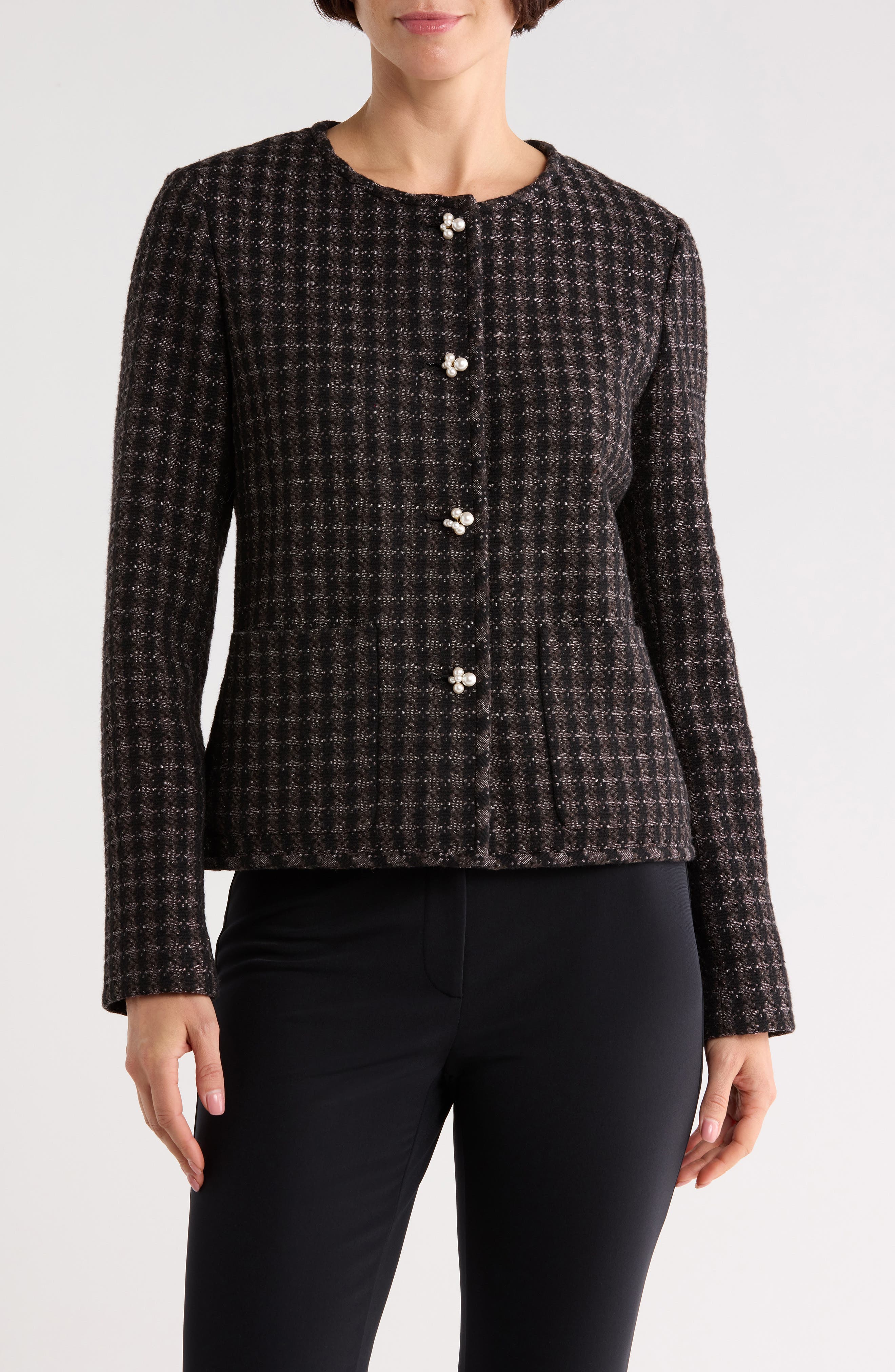 Pearly Button Crop Tweed Jacket