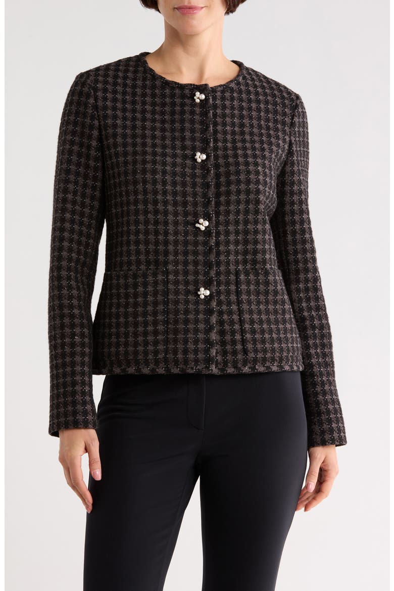 Pearly Button Crop Tweed Jacket, Main, color, BLACK MULTI