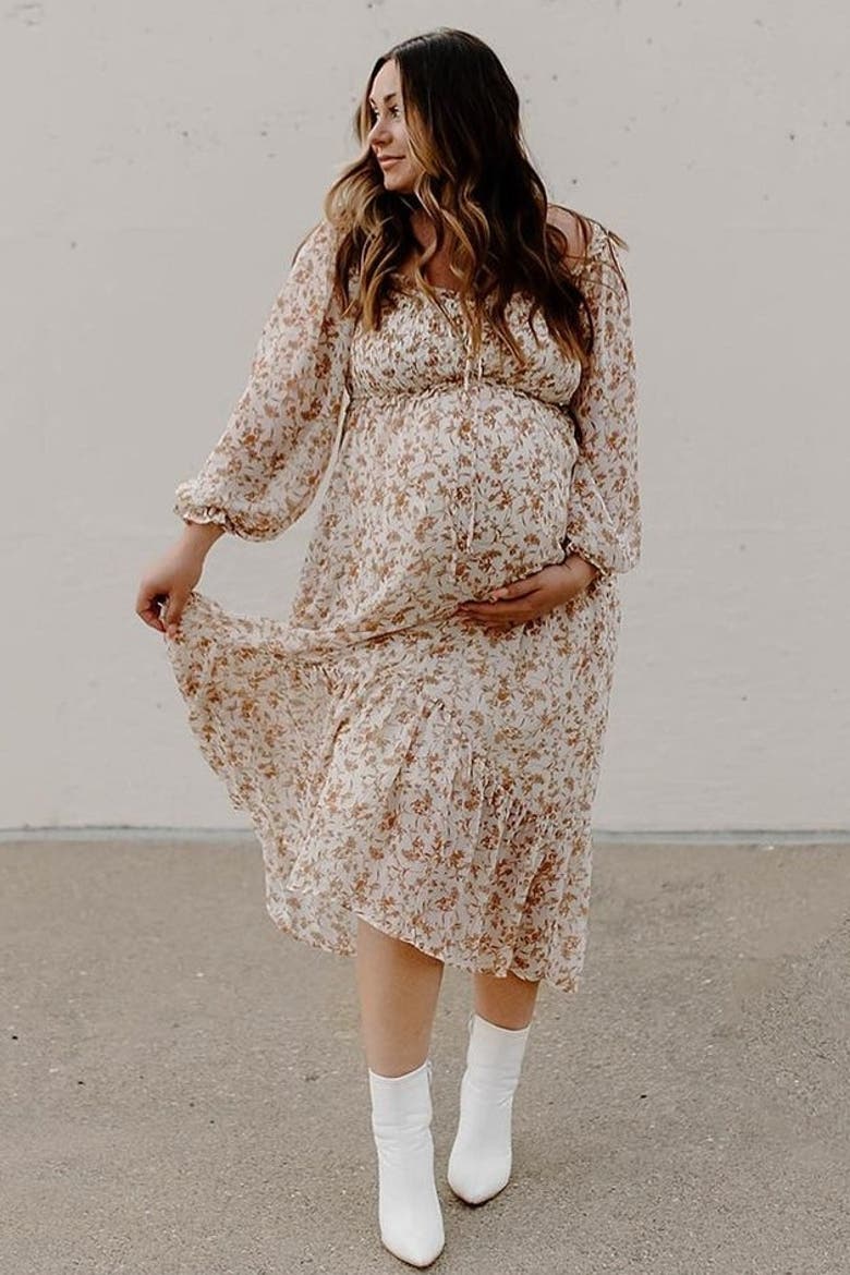 Floral Chiffon Ruffle Maxi Dress, Alternate, color, Ivory