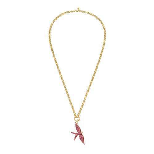 Lionheart 14k Gold Wings Of Love Ruby Swallow Charm Rolo Necklace In Gold