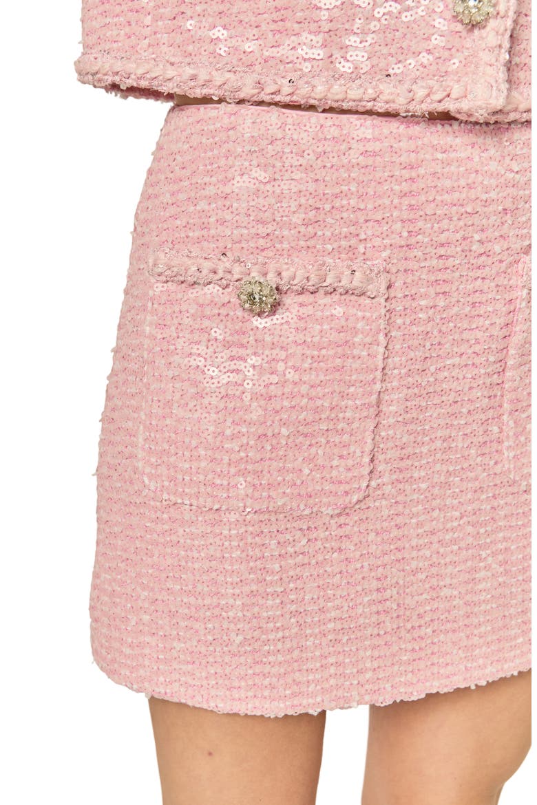 Sequin Tweed Miniskirt, Alternate, color, PINK