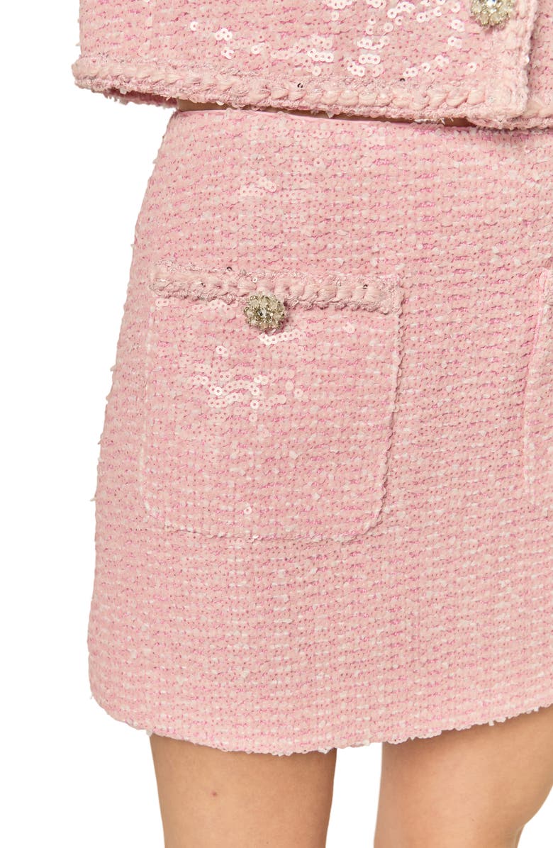 English Factory Sequin Tweed Miniskirt, Alternate, color, Pink