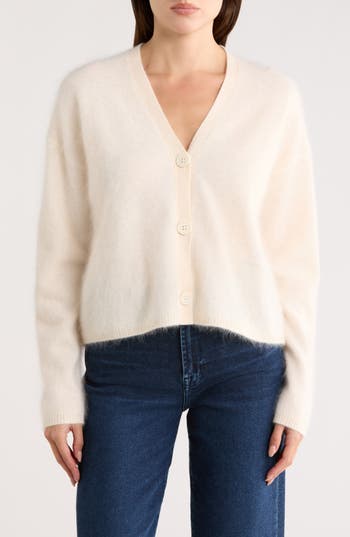 Nordstrom Brushed Cashmere V-neck Cardigan In White