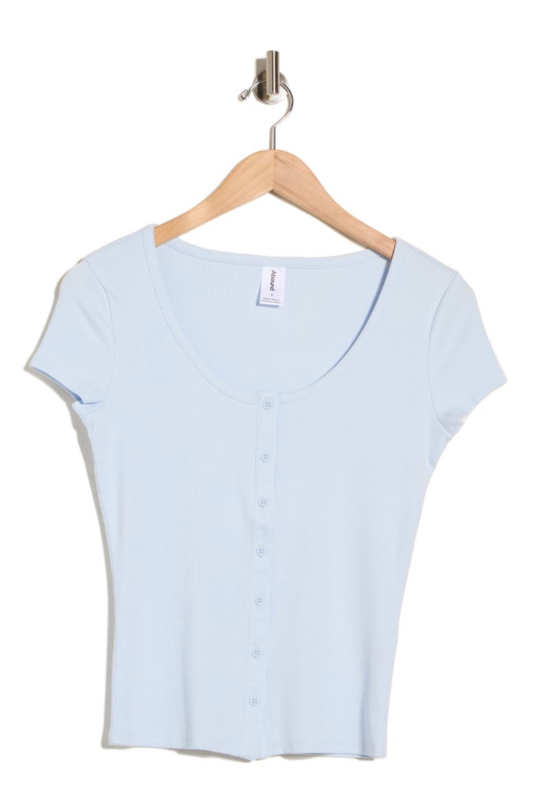 Short Sleeve Ribbed Button Front Top, Alternate, color, BLUE BIRD
