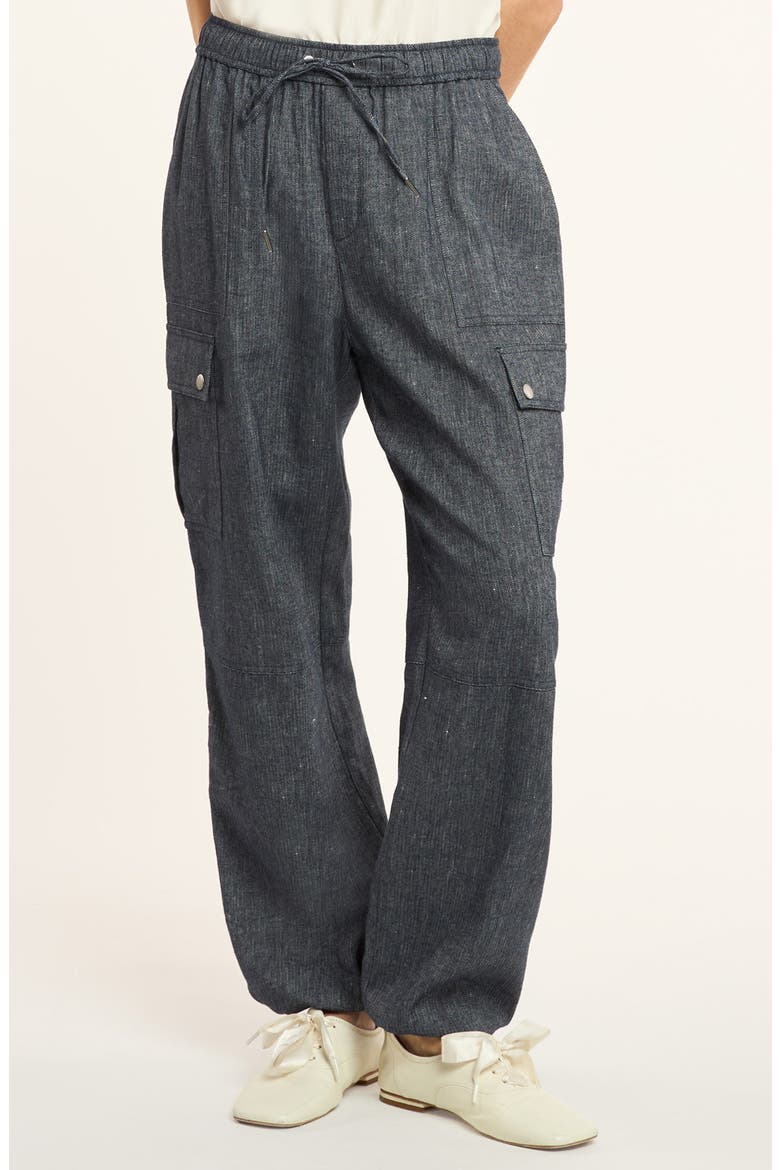 Crislin Linen & Cotton Cargo Jogger, Main, color, NAVY/ IVORY