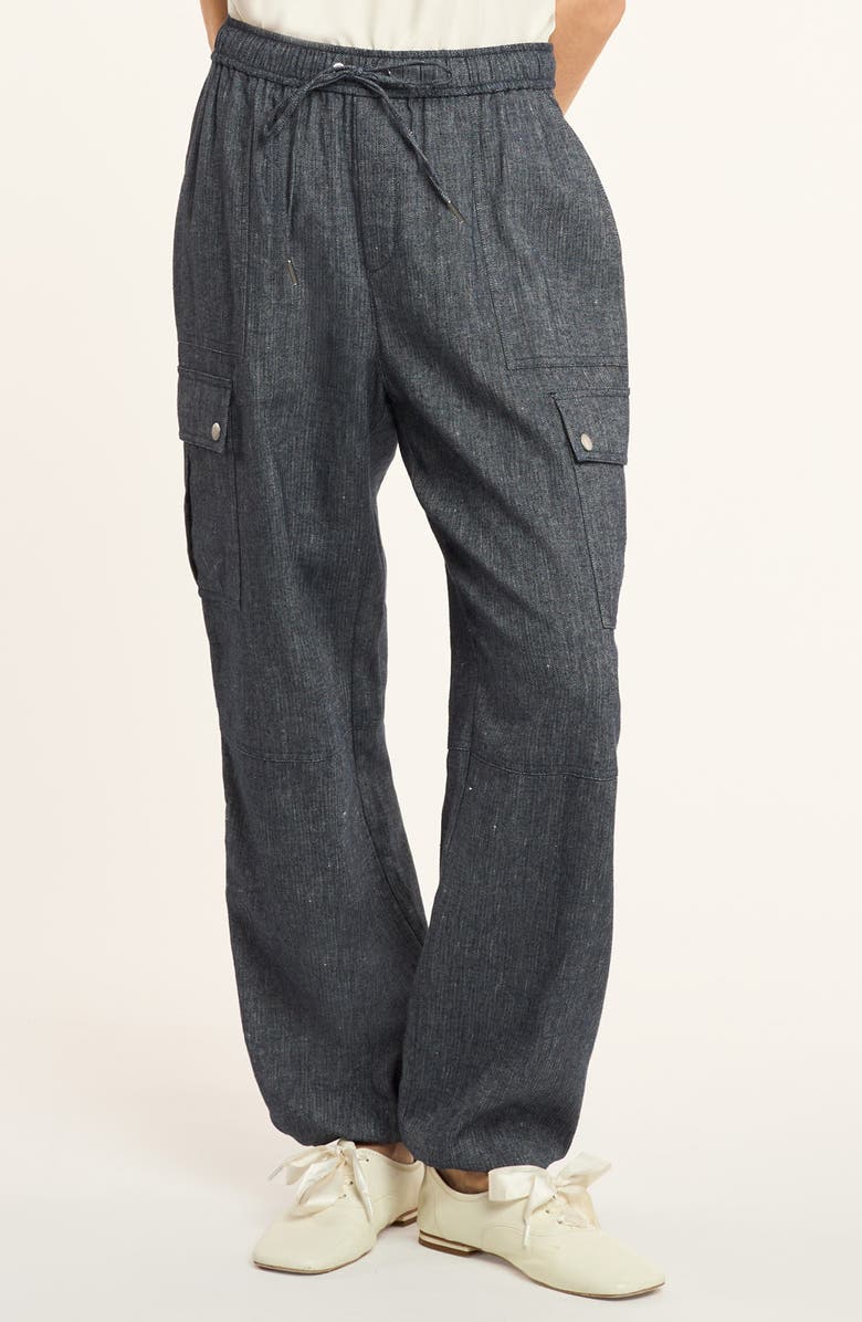 Cinq à Sept Crislin Linen & Cotton Cargo Jogger, Main, color, Navy/ Ivory