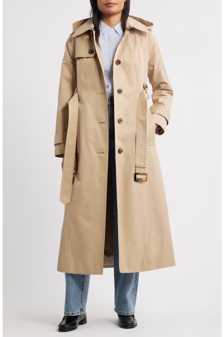 Hooded Single Breasted Maxi Trench Coat, Alternate, color, STONE