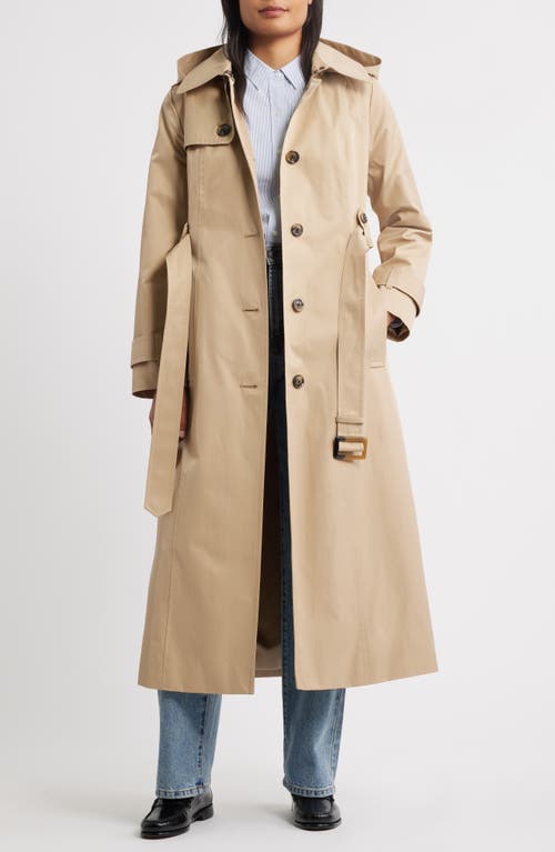 London Fog Hooded Single Breasted Maxi Trench Coat In Neutral