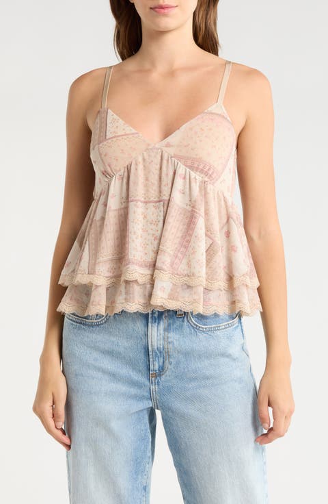 Lace Trim Tiered Babydoll Camisole