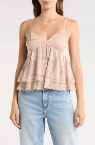 Madden Girl Lace Trim Tiered Babydoll Camisole