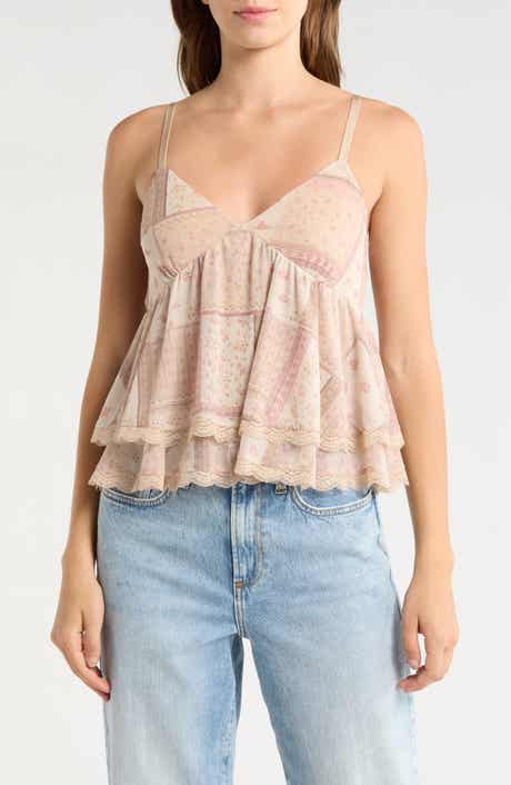 Madden Girl Lace Trim Tiered Babydoll Camisole