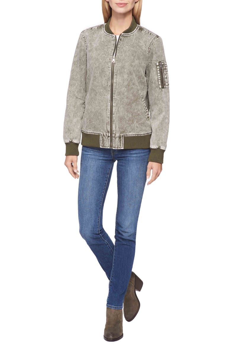 Washed Denim Bomber Jacket, Alternate, color, ARMY GREEN