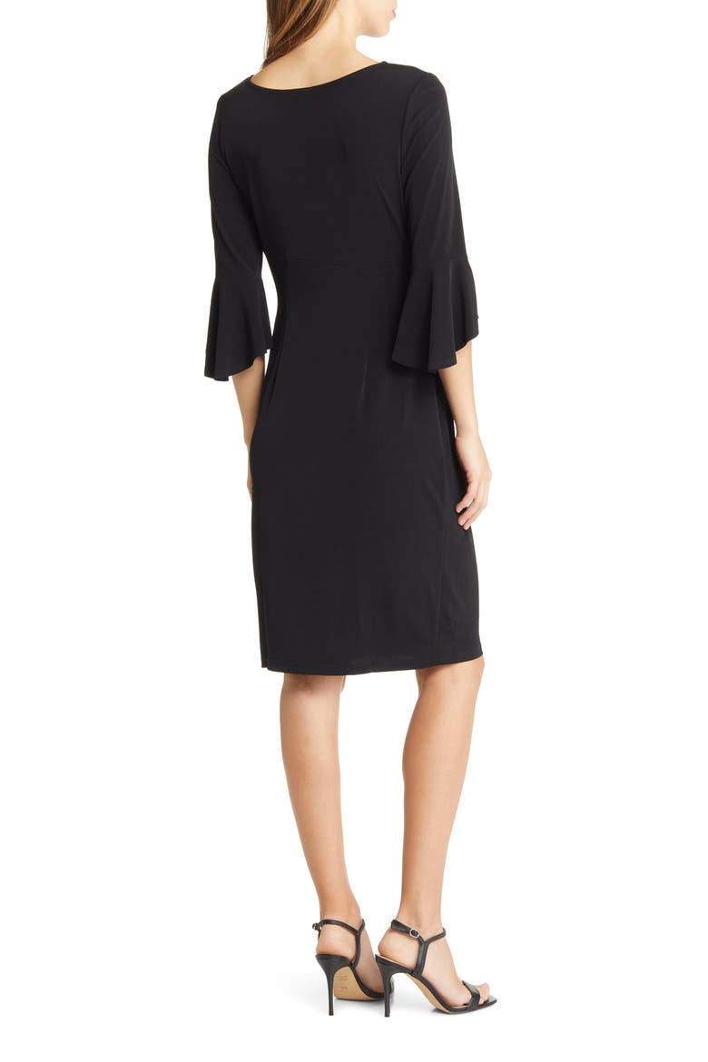 Bell Sleeve Faux Wrap Dress, Alternate, color, BLACK