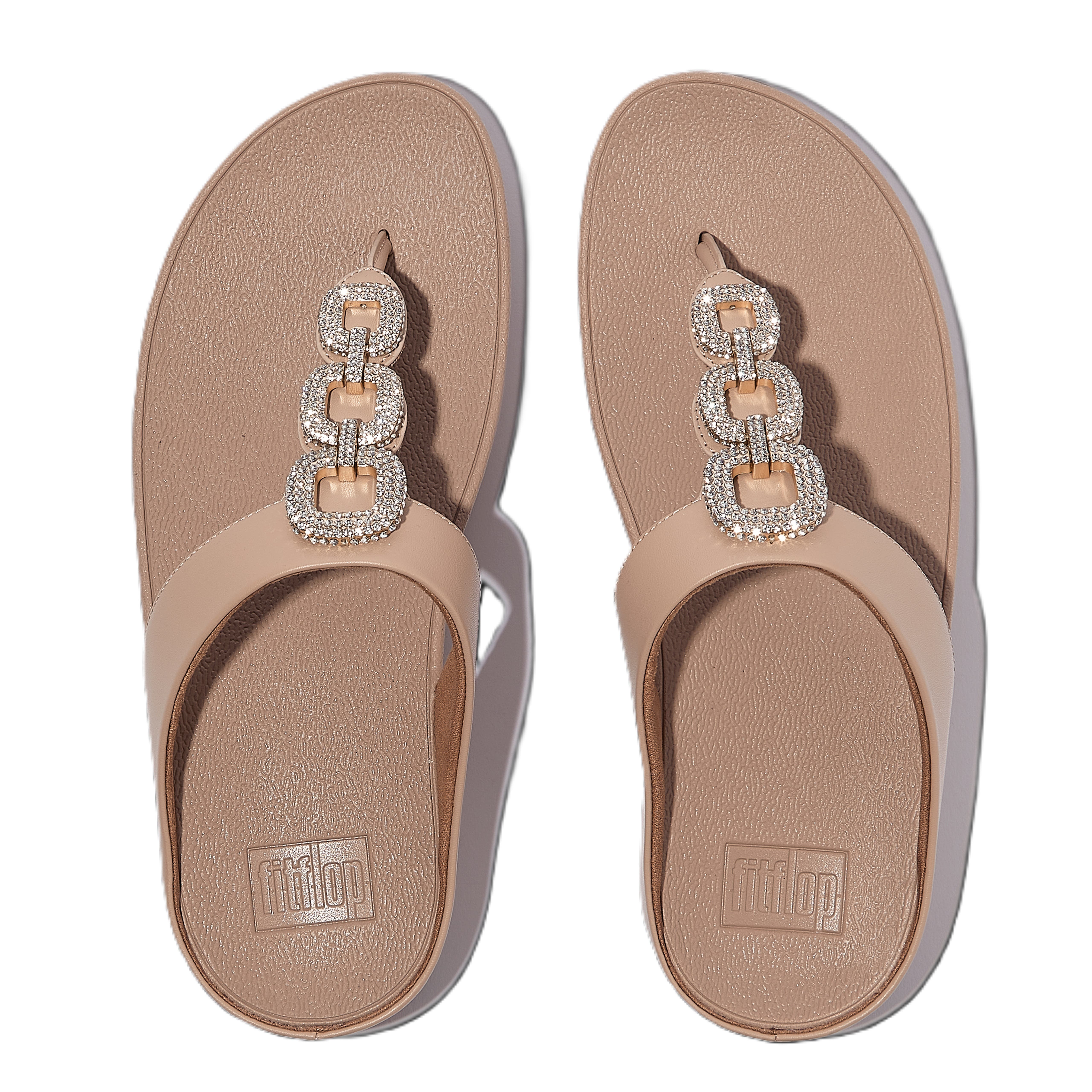 FitFlop Fino Crystal Chain Toe Post Sandals, Alternate, color, Classic Beige