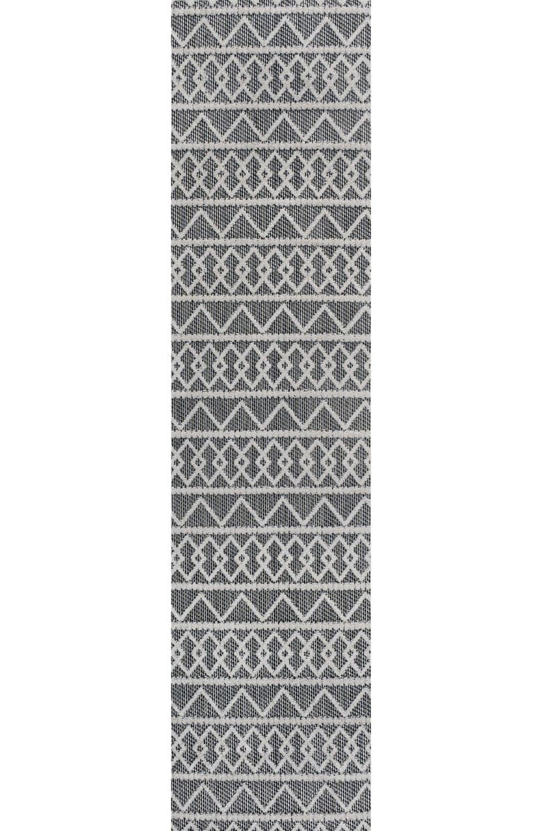 JONATHAN Y Aylan High-Low Pile Knotted Trellis Geometric Indoor/Outdoor Area Rug, Main, color, Black/Ivory