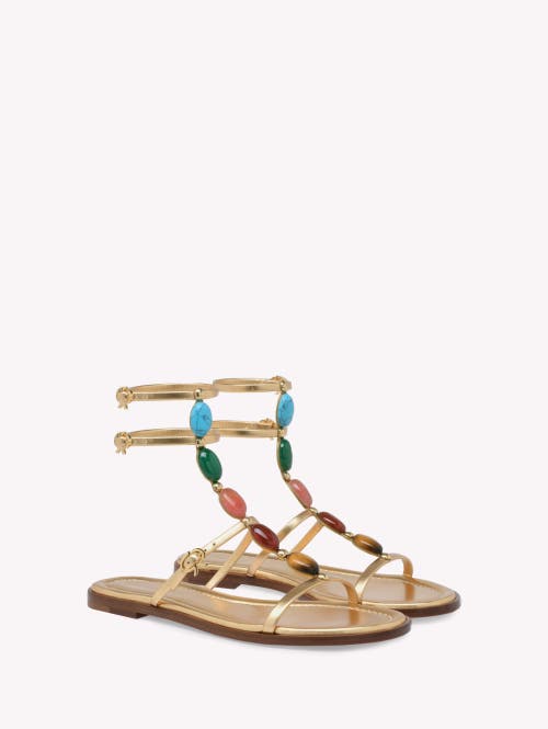 Gianvito Rossi Gemstone Detailed Flat Leather Sandals In Metallic Gold