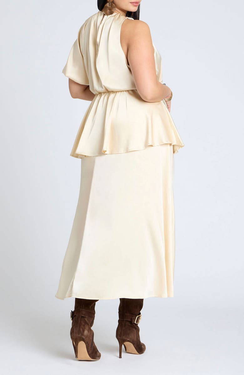 ELOQUII Asymmetric Satin Maxi Dress, Alternate, color, 