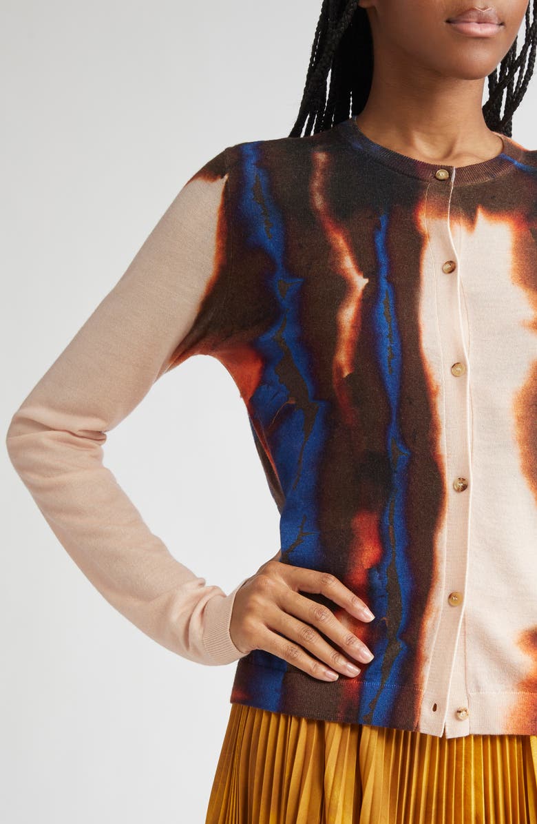 Jason Wu Collection Burned Stripe Merino Wool Cardigan, Alternate, color, Almond Multi