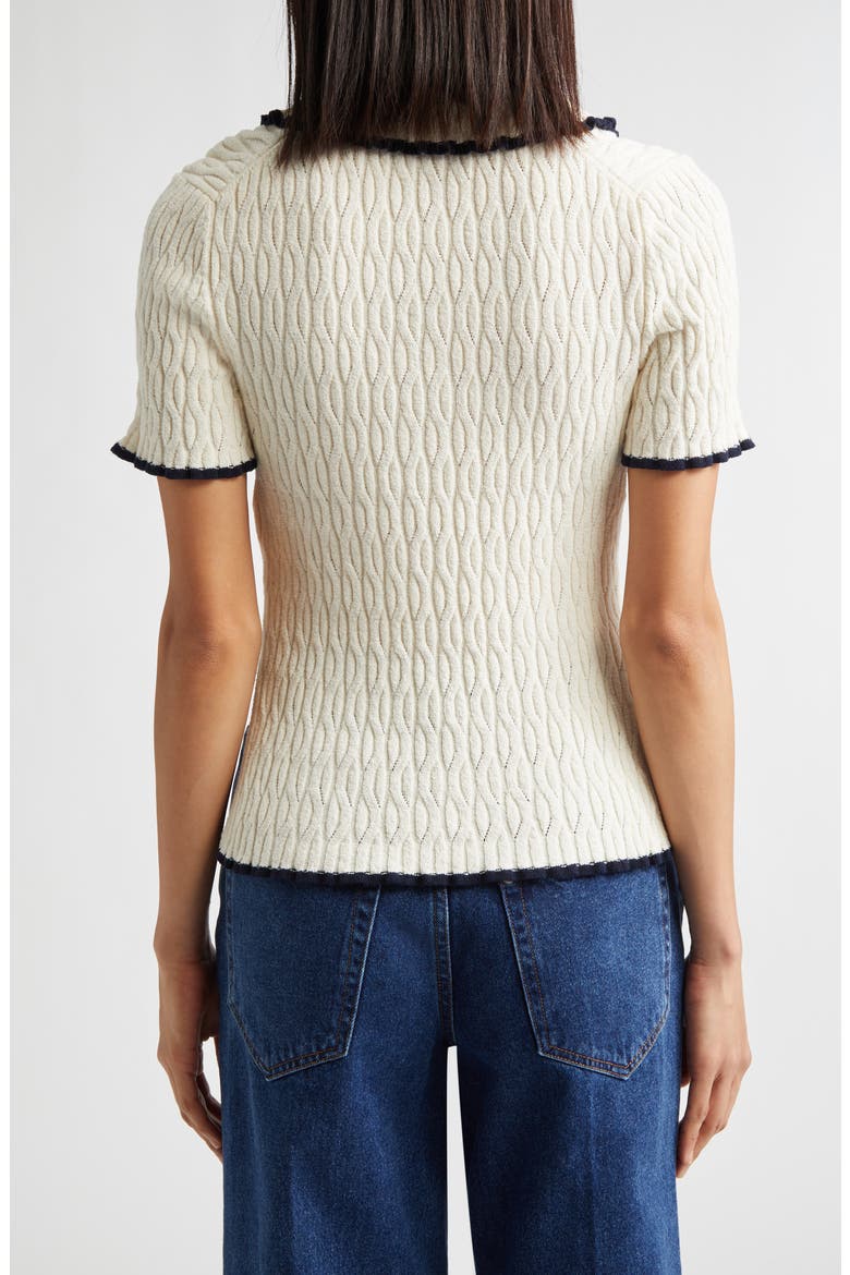 Contrast Trim Pointelle Cable Knit Polo, Alternate, color, IVORY