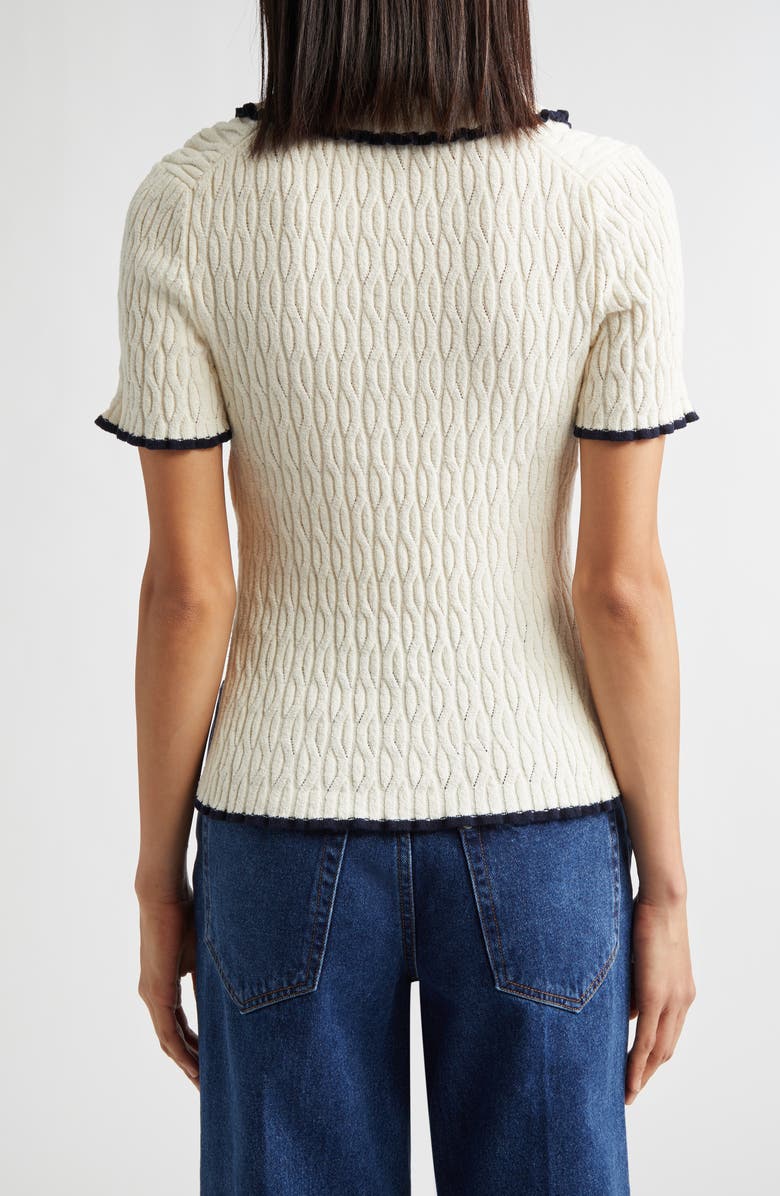 EENK Contrast Trim Pointelle Cable Knit Polo, Alternate, color, Ivory