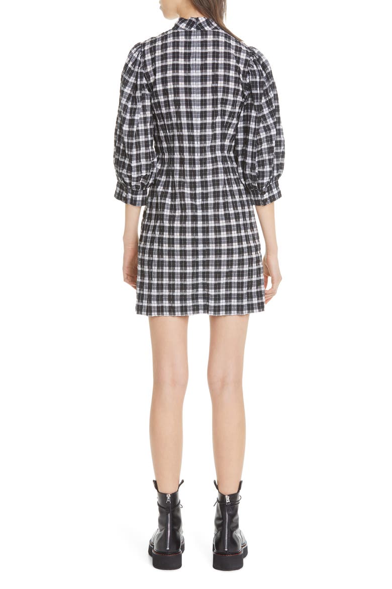 Check Seersucker Balloon Sleeve Minidress, Alternate, color, BLACK 099