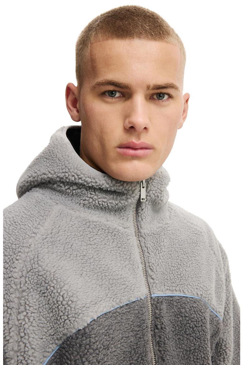 Men's Hooded Teddy Jacket, Alternate, color, Grey Panelling