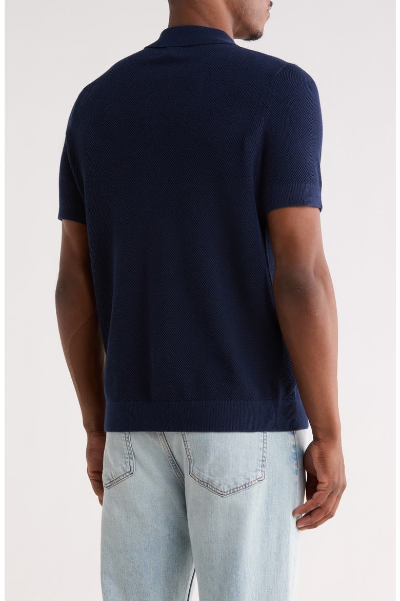 Textured Cotton Polo Sweater, Alternate, color, NAVY STILL