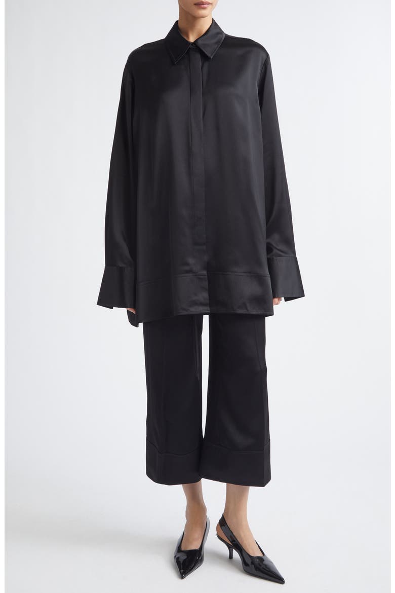 Oversize Soft Tuxedo Button-Up Shirt, Alternate, color, BLACK