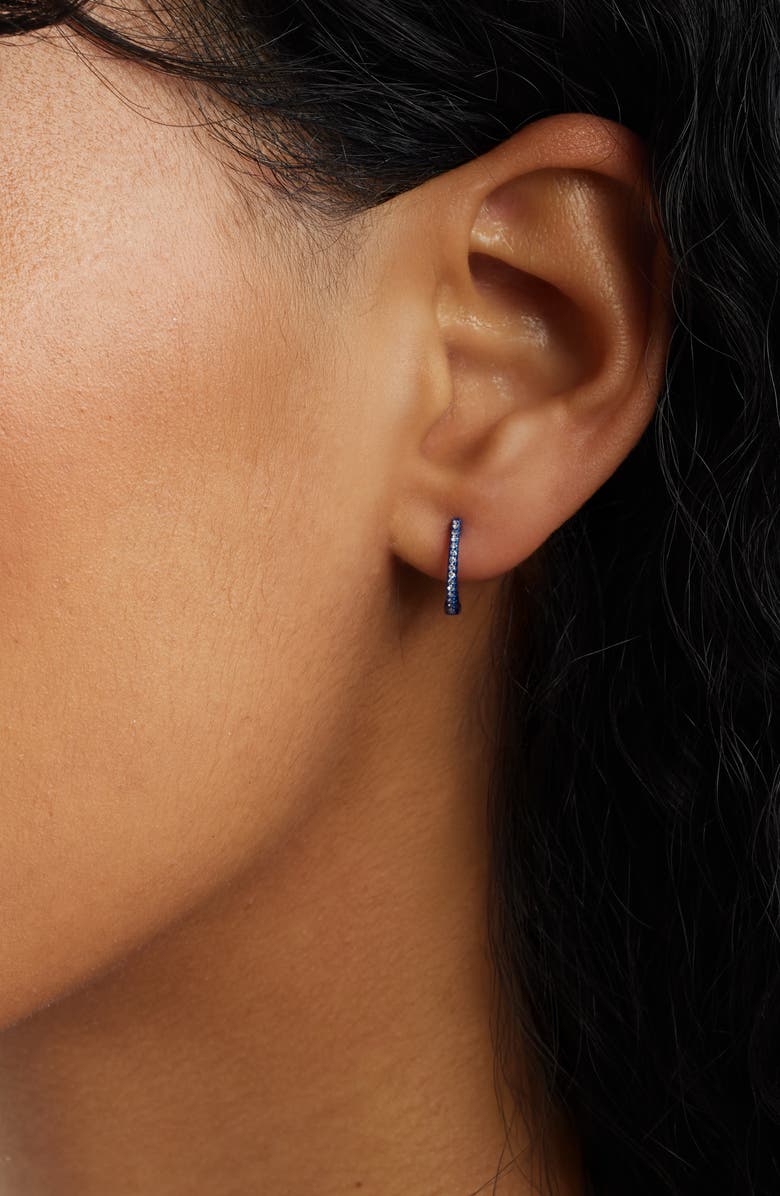 Meira T Blue Rhodium Diamond Hoop Earrings, Alternate, color, Blue