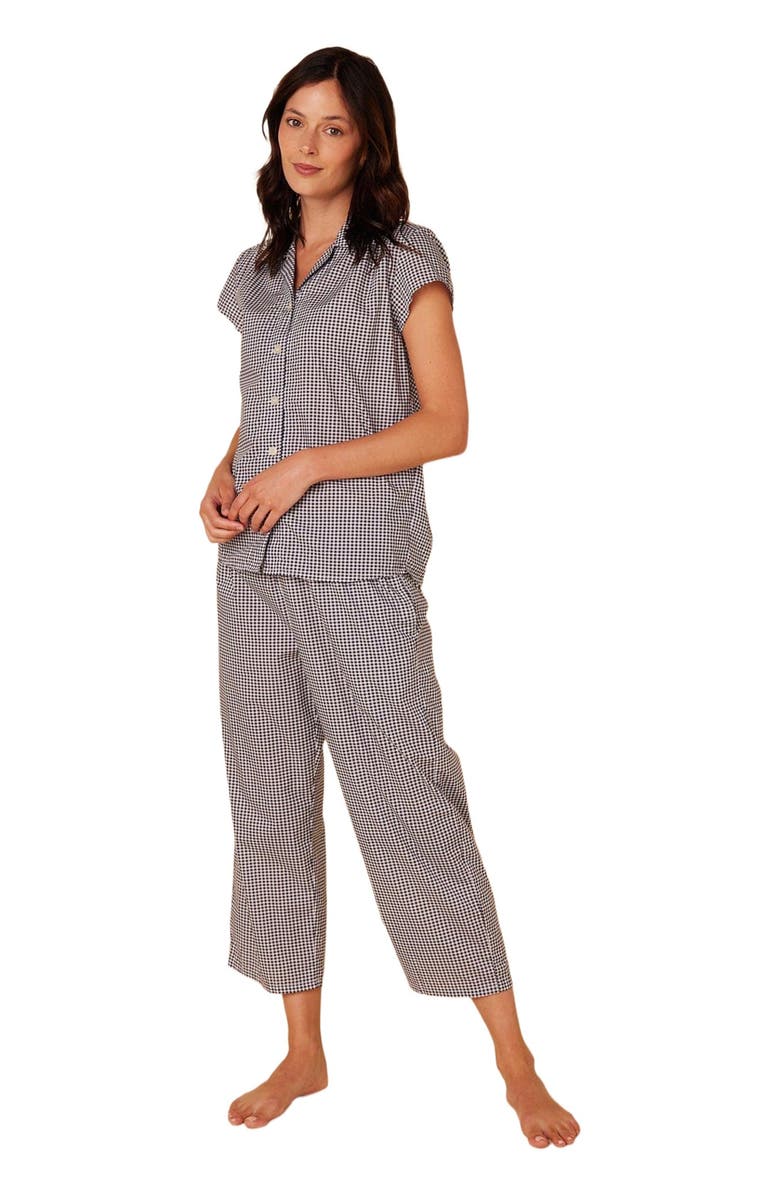 The Cat
s Pajamas Luxe Pima Capri Print Set, Main, color, Classic Gingham Navy