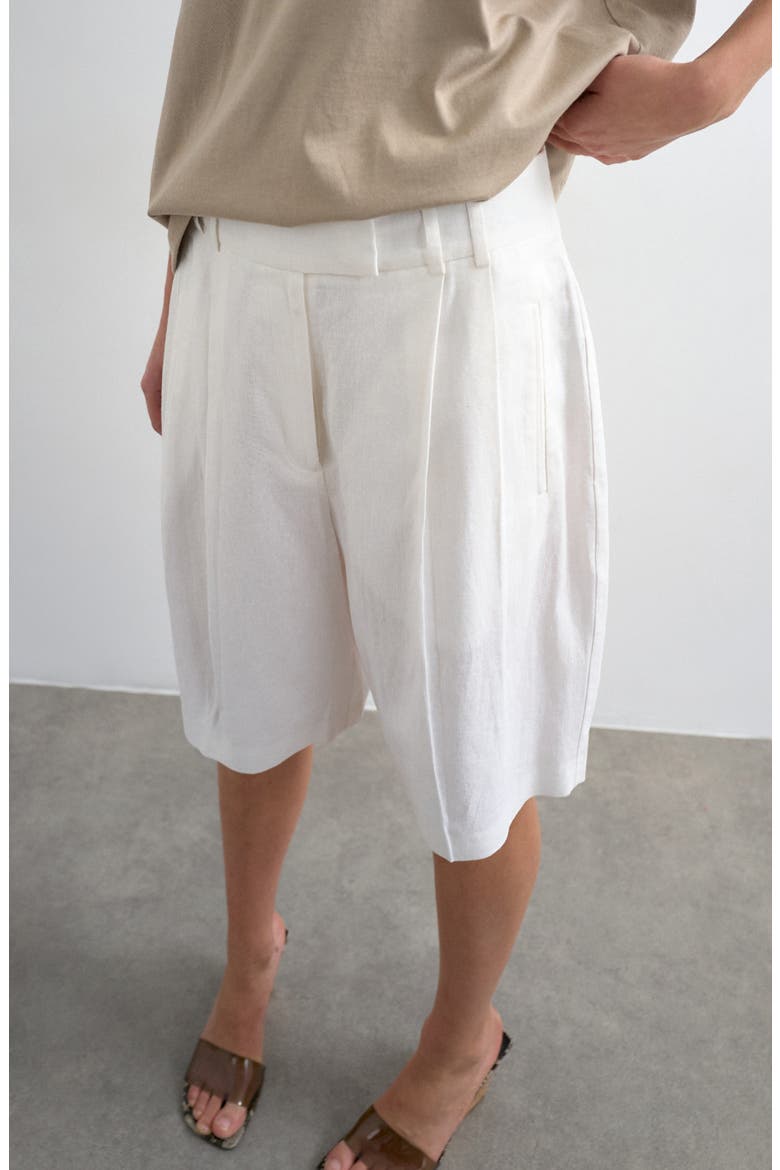 Linen Blend Bermuda Shorts, Alternate, color, ECRU