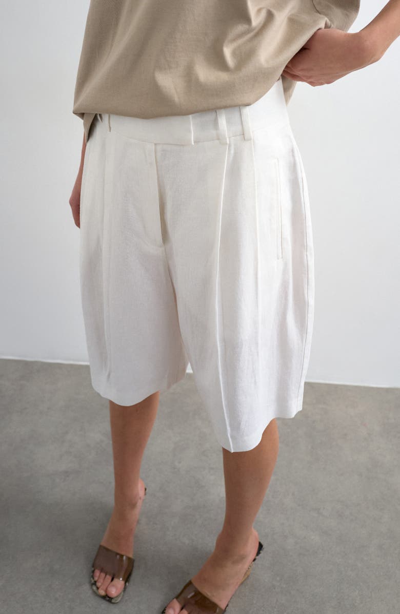 Topshop Linen Blend Bermuda Shorts, Alternate, color, Ecru